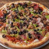 Gf Andolini'S Combination · pepperoni, genoa salami, mushrooms, red onions, bell peppers, black olives, ground beef, hou...