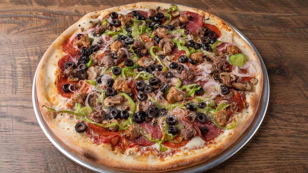 Gf Andolini'S Combination · pepperoni, genoa salami, mushrooms, red onions, bell peppers, black olives, ground beef, house made italian sausage