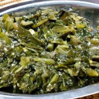 Gomen (Side)- Collard Greens, Onions, Garlic And Ginger · Collard greens slow cooked with onions, garlic and ginger