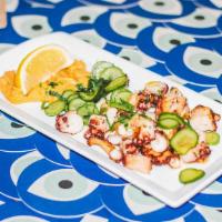 Octopodi · grilled octopus with split-pea fava spread & ouzo pickles