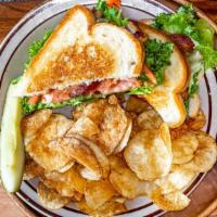 Blt · Classic BLT with Bacon, lettuce, and tomato and mayo . Serve with you choice of Home-Made Po...