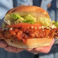 Buffalo Chicken Sandwich (To Go) · Buttermilk fried chicken, spicy buffalo sauce, blue cheese crumbles, lettuce and tomato serv...