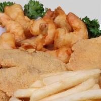 2 Pc. Fish & 5 Pc. Jumbo Shrimp (On),W Small Fries & A Drink · Served with small fries and small drink