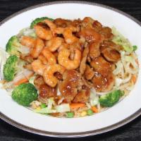 Chicken & Shrimp Teriyaki · Served with two sides.