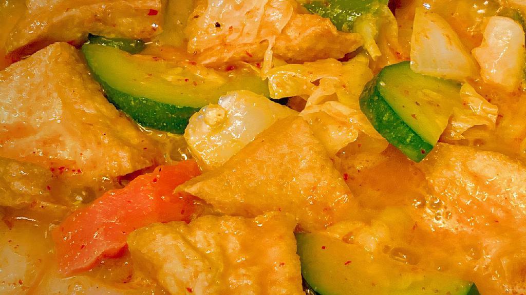 Spicy Thai Tofu · Hot. Tofu with assorted vegetables in thai spicy curry sauce. Hot and spicy.