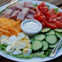Chef · Lettuce, tomato, onion, bacon, egg, cheddar, chopped ham, and turkey.