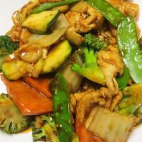 Steamed Chicken With Mixed Vegetables · Steamed without salt, sugar and com stare. Served with white rice.