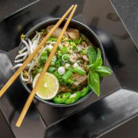 Pho · Rice noodle, beef, meatballs, beansprouts, basil, cilantro & lime.