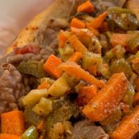 Italian Beef Sandwich · Served on French bread with sweet or hot peppers. Add cheese for an additional charge.