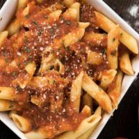 Mostaccioli · Penne noodles with Sauce (Marinara or meat sauce or Arrabiata sauce)