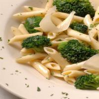 Penne Broccoli · Olive oil, plenty of garlic and broccoli florets. Served with garlic bread and grated cheese...