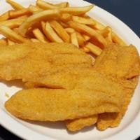 Small 2Pc Tilapia Fillet · Served with fries, coleslaw, and bread.