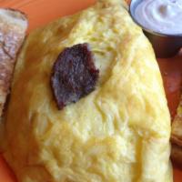Gyro Omelette · A three egg omelette filled with gyro meat, mushrooms, green peppers, onions and cheddar che...
