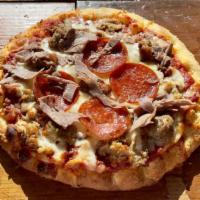 Meat Lovers · Pepperoni, Italian Sausage, Beef, Bacon, and Pulled Pork over our Signature Pizza Sauce. Top...
