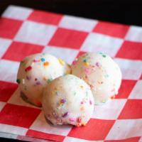 Birthday Cake Balls (3 Pc) · Fondant and Sprinkles covered Angel Food Cake.