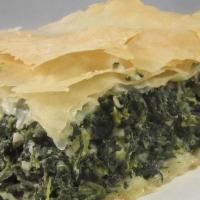 Spinach & Cheese Pie · A traditional Greek favorite of crispy filo dough filled with spinach, onion and feta cheese.