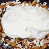 Gyro Feta Skillet · Served with Skillet potatoes, Gyro meat, tomatos, Onion, and feta cheese topped with choice ...