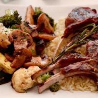 Lamb Chops · tender lamb chops charbroiled with vegetables. Gluten free