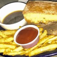 Ultimate French Dip · Slow smoked sirloin, swiss, caramelized onions, on ciabatta, and with French onion au jus.