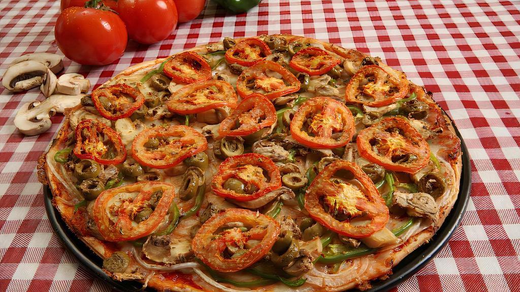 Veggie · Provolone Cheese, onions, green peppers, mushrooms, green olives and Roma tomatoes.