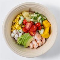 Tropical Bowl · Soba noodles, sweet mango, shrimp, scallops, cucumber, sweet corn, tomatoes, diced mango, pi...