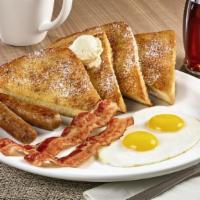 French Toast Slam® · Served with eggs, bacon strips and sausage links.