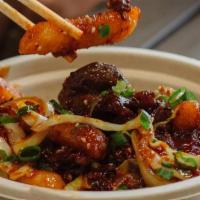 Rice Cake · crispy rice cake with beef in a sweet spicy sauce. Our version of Korea's most popular stree...