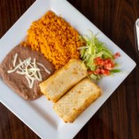 Chimichangas Dinner · 2 pieces of a small deep-fried flour tortilla, filled with chicken or ground beef and cheese...