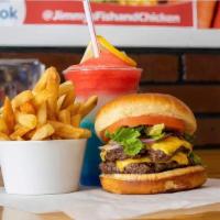 Cheeseburger W Fries  · Raw onions, lettuce, tomato, pickles, ketchup, mayo, American cheese.