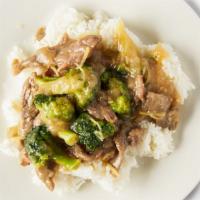 Beef & Broccoli · Stir fried beef with ginger served over broccoli in a delicate oyster sauce.