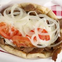 Gyros · Hand-carved Gyros served on a warm pita, with onion slices, tomato wedges and tzatziki sauce.