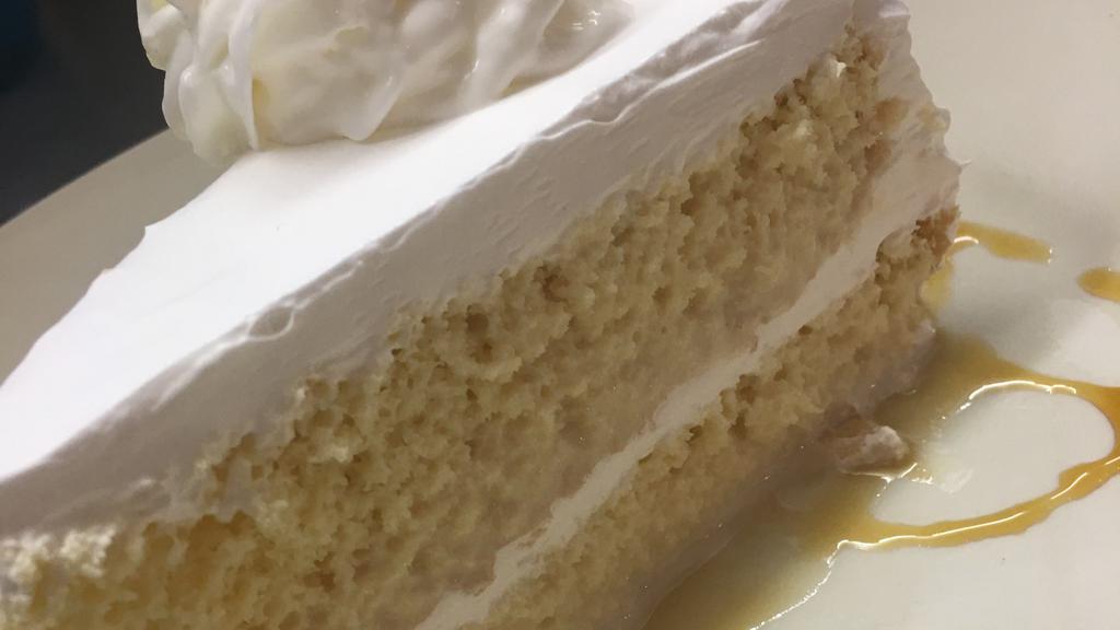 Tres Leches · Cake that is soaked in 3 kinds of milk sweetened condensed milk evaporated milk and heavy cream.