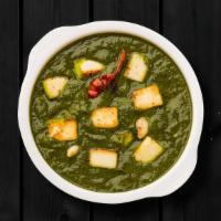 Pureed Spinach Cottage Cheese · Indian cottage cheese cubes in a smooth spinach sauce, fresh spinach leaves, paneer (firm co...