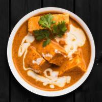 Chargrilled Cottage Cheese Curry · Cubed homemade cottage cheese with diced onions and peppers simmered in a rich creamy tomato...