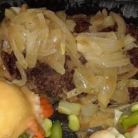 Chopped Steak · A 12-oz. made, char-broiled chopped steak smothered in grilled onion.