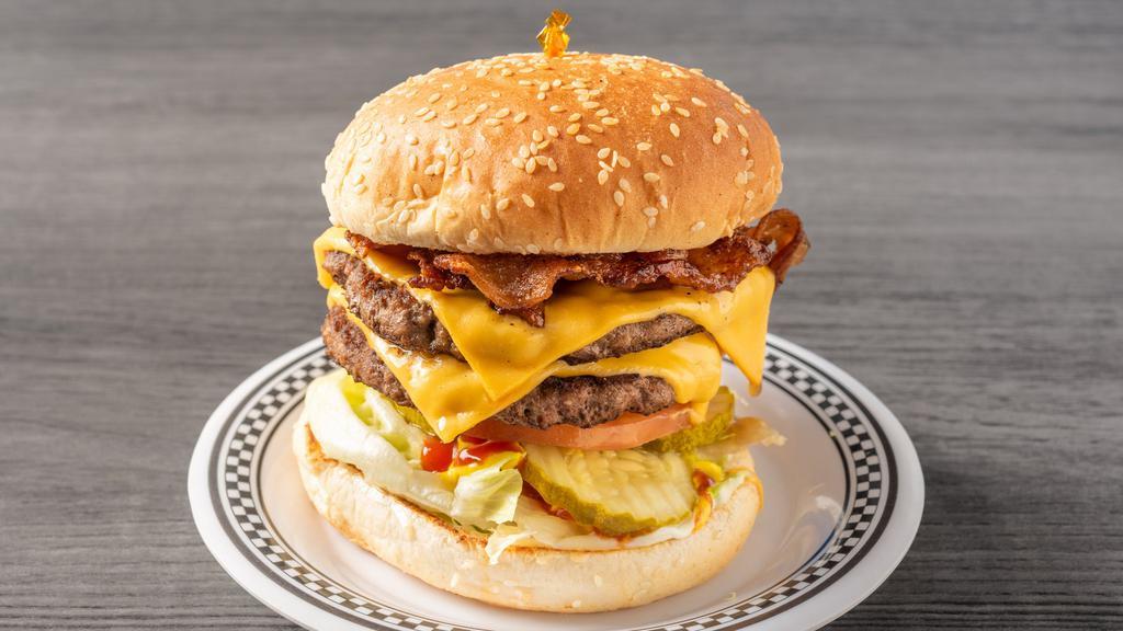 Bacon Double Cheeseburger · Comes with mayo lettuce tomato onion pickles ketchup and mustard.