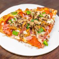 Supreme Pizza (Small) · Pepperoni, ham, sausage, bacon, mushrooms, green peppers, onions.