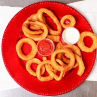 Onion Rings · Served with pizza sauce and ranch.