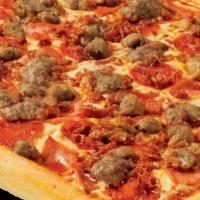 Meatworks Pizza Large · 5 tasty meat toppings! A meat lovers dream! Italian sausage, pepperoni, crispy bacon, ground...