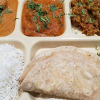 Veg Platter 3 · Choice of any 3 Vegetable, rice, 2 naan or 4 roti, pickle and salad