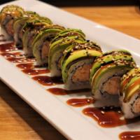 Hana Roll · Spicy chopped crabmeat and topped with sliced avocado.