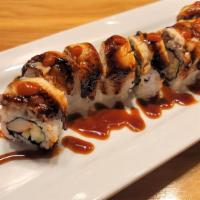 Black Dragon Roll · Cucumber, temoura shrimp, topped with eel.