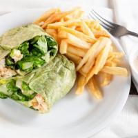 Chicken Caesar Wrap · (Crispy or grilled) chicken breast, roasted red peppers, Parmesan cheese, creamy caesar dres...