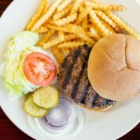Hamburger Steak · Third-pound beef patty grilled and smothered with brown gravy, onions, and mushrooms.