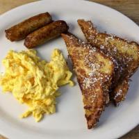 French Toast Combo · Two pieces of our French toast, two eggs any style and your choice of two slices of bacon, h...