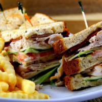 Turkey Blt Club · Three slices of toasted wheat with all-natural turkey, bacon, tomatoes, Jack cheese, lettuce...