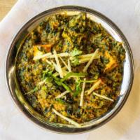 Palak Paneer · Spinach and home made cheese cubes.
