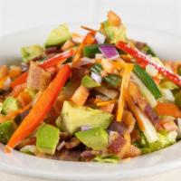 Chopped Salad · Applewood Smoked Bacon, Tomato, Red Pepper, Cucumber, Onion, Carrots, Green Beans, Avocado, ...