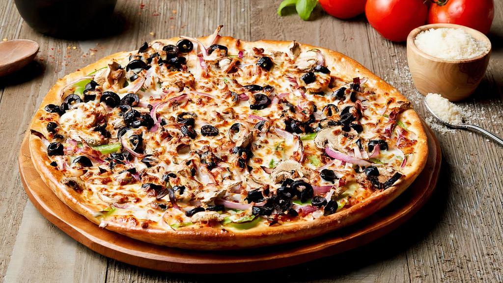 Veggie · Green Peppers, Onions, Mushrooms, Black Olives, and Mozzarella Cheese
