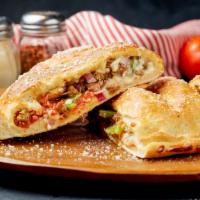 Big 8 Calzone · Pepperoni, Italian Sausage, Bacon, Sausage, Onions, Green Peppers, Mushrooms, and Black Oliv...